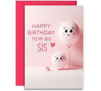 Big Sister Birthday Card - Balloon Sis Design - Funny Birthday Card from Little Sister or Brother. A5 Size with Pink Envelope. Designed and Printed in the UK