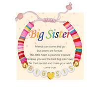 Big Sister Bracelet Colourful with a Card Big Adjustable Sister Bracelets Colorful Letter Beads Pink Bracelet Oldest Sisters Christmas Birthday Gifts for Girls