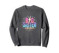Big Sister Energy Sparkly Retro Text, big sisters for girls Sweatshirt, Adult Unisex, Dark Heather Grey, XL