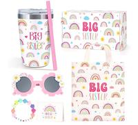 Big Sister Gifts for Girls, 5PCS Promoted to Big Sister Announcement Gift Includes 12OZ Tumbler Cup Sunglasses Bracelet Canvas Bag Card Bracelet for Little Girls, Gifts for Older Siblings of New Baby