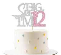Big Sister I'm 12 Cake Topper - Girl 12th Birthday Cake Supplies - Twelve Years Old - Happy 12th Birthday Party Decoration - Silver Glitter