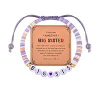 Big Sister Inspirational Gifts for Women Big Sis Letter Beaded Bracelet for Girls Birthday Christmas Gifts for Siblings Purple Clay Beads Bracelets for Sisters with Message Card