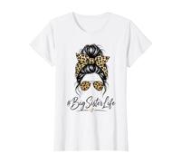 Big Sister Life Messy Bun Leopard Spots Sibling T-Shirt