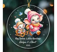 Big Sister & Little Brother Elephant Christmas Tree Decorations With Ribbon Noel Xmas Tree Hanging Glass Memorial