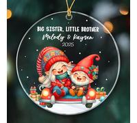 Big Sister & Little Brother Gnome Crimbo Ornaments Glass Keepsake With Ribbon Xmas Ornaments