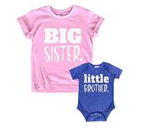 big sister little brother outfit matching shirts sets baby newborn outfits shirt, Pink / Charcoal Blue, Kid (4T) / Baby (NB)