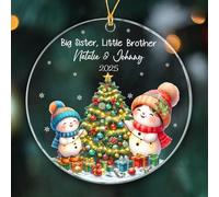 Big Sister & Little Brother Snowman Noel Xmas Tree Hanging Glass Xmas Ornaments With Ribbon Christmas Tree Decorations