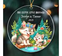 Big Sister & Little Brother Wolf Crimbo Ornaments Glass Remembrance Ornament With Ribbon Crimbo Baubles