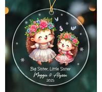 Big Sister & Little Sister Hedgehog Christmas Tree Decorations With Ribbon Crimbo Baubles Glass Remembrance Ornament