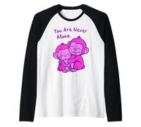 Big Sister Little Sister Hugging Pink Monkeys Sibling Design Raglan Baseball Tee