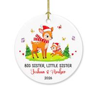 Big Sister Little Sister Ornament Gift for Children Kids Deer Lover, Custom Year & Name Sibling Deer Hanging Christmas Ornaments Gift for Thanksgiving Birthday, Personalized Sibling Sisters Ornament