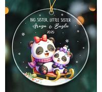 Big Sister & Little Sister Panda Crimbo Baubles With Ribbon Christmas Tree Decorations Glass Keepsake