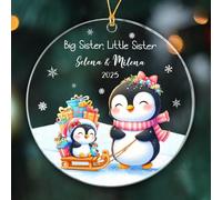 Big Sister & Little Sister Penguin Christmas Tree Decorations With Ribbon Crimbo Baubles Glass Noel Xmas Tree Hanging