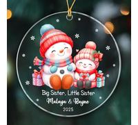 Big Sister & Little Sister Snowman Remembrance Ornament Glass Christmas Tree Decorations With Ribbon Memorial
