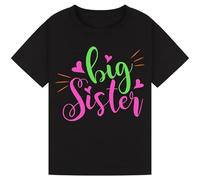 Big Sister T-Shirt for Girls - Adorable Colorful Heart Design for Toddler Girls, Kids, and Proud Sisters - Fun Family Reveal or Pregnancy Announcement Tee Black