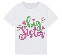 Big Sister T-Shirt for Girls - Adorable Colorful Heart Design for Toddler Girls, Kids, and Proud Sisters - Fun Family Reveal or Pregnancy Announcement Tee White