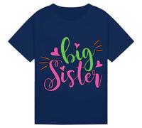 Big Sister T-Shirt for Girls - Adorable Colorful Heart Design for Toddler Girls, Kids, and Proud Sisters - Fun Family Reveal or Pregnancy Announcement Tee Navy