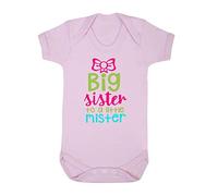 Big Sister to a Little Mister Sibling Baby Grow Vest, 6-12 Months, Pastel Pink