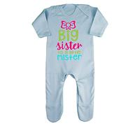 Big Sister to a Little Mister Sibling Baby Romper Jumpsuit with feet, 3-6 Months, Pastel Blue