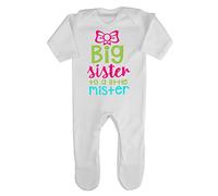 Big Sister to a Little Mister Sibling Baby Romper Jumpsuit with feet, 3-6 Months, White