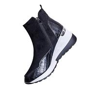 Big Size Boots Female Winter Within The High Short Boots Female 2024 New Slope with Boots Thick Bottom Padded Cotton Shoes Winter Boots Women Wide Calf (Black, 5)