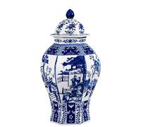 Big Size H41cm Jingdezhen Chinese Hand Painted Ceramic Vases Ginger Jars Blue and White Porcelain Vase with Lid for Home Decoration, 1 Temple Jar with People Design