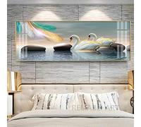 Big Size Nordic Swan Lake Wall Pictures Swan Couple Canvas Painting Art Animal Landscape Posters for Bedroom Living Room Decor 60x180cm(24x71in) Inner Frame