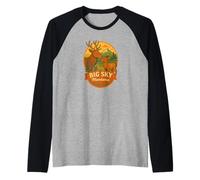 Big Sky Montana Elk Cow and Calf Badge Design Raglan Baseball Tee