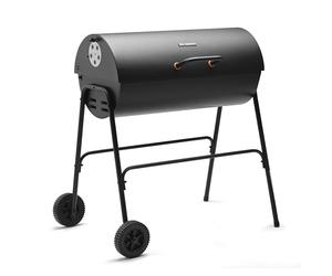 Big Smokey Charcoal Barrel BBQ - Portable Barbecue with Warming Rack, Wheels, Large Porcelain-Coated Steel Non-Stick Cooking Grill, Air Vents - 2 in 1 Barbeque and Smoker