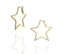 Big Star Rhinestone Hoop Earrings for Women, Shiny Cubic Zirconia, Diamond Large Personalized Five-Pointed Star Pendant, Lightweight Prom Wedding Bridal Jewelry, Friend Gift (Gold)