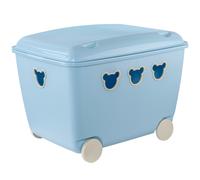 BranQ Home essential Multifunctional 55 litre Large Toy Storage Container with Wheels, BPA free Plastic Bear Toy Box for Boys, 53.4 x 37 x 39.8 cm (LxWxH) - Blue