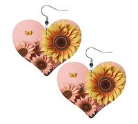 Big sunflower Leather Earrings for Women Heart Earring Lightweight Dangle Earrings Jewelry Gifts, One Size, No Gemstone