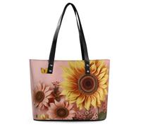 Big Sunflower Leather Tote Bag for Women Work Shoulder Purses with Zipper Waterproof Large Computer Shoulder Bag Fashion Ladies Shoulder Handbag Reusable Shopping Bags