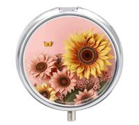 Big Sunflower on Background Pill Box-3 Compartment Small Pill Case Travel Pill Box for Purse & Pocket Portable Daily Pill Organizer to Hold Supplements Vitamins