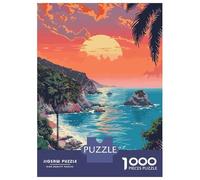 Big Sur Beach Pixel Art Jigsaw Puzzle 1000 Pieces, Landmark Urban View, Thick Cardboard Pieces for Puzzle Lovers, Relaxing Challenge, 38x26cm/1000pcs