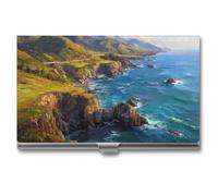 Big Sur Rugged Coastline Cliffs Business Card Wallet Credit Card Holder Metal Square Small Pocket Purse