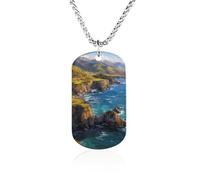 Big Sur Rugged Coastline Cliffs Couples Memorial Necklaces for Women Men Square Titanium Steel Chains Pendant Jewelry Gift