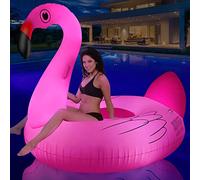 Big Swan Pool Floats Solar Powered Flamingo Pool Floats Adult w/LED Color Changing Lights, 69'' Large Inflatable Pool Floaties w/Cup Holder, Turtle Lake Float Lounger