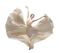 Big Swing Skirt 720 Degree Large Movement Classic Dance Performance Dress Chiffon Skirt Bright Red Xinjiang Square Long for Stage(Nude,85cm)