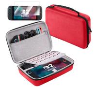 Big Switch 2 Carrying Case for Nintendo Switch 2, with 1 Screen Protectors, Switch 2 Systems Deluxe Deep Black Hard Shell Case - Holds 24 Game Cards and AC Adarpter & Switch 2 Accessories (Red)