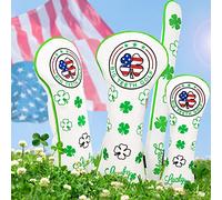 BIG TEETH 3PCS Golf Headcovers Set 460CC Driver Fairway Wood Hybrid Headcover PU Leather Classic Style Golf Wood Head Cover (3PCS-Lucky Clover)