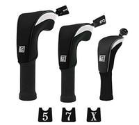 Big Teeth Golf Club Head covers Wood Set 3 PACKS DR FW UT for Driver Fairway Hybrid with No.Tag Long Neck Balck Meshy Knit