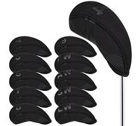 BIG TEETH Golf Iron Head Covers 10Pcs Neoprene USA Flag Golf Club Protector Multi Color Golf Club Protector (Black)