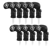 BIG TEETH Golf Iron Head Covers Headcovers 10Pcs/set 4-9,P,A,S,X Club Protector Elastic Long Neck with Big Number Waterproof Black PU Leather