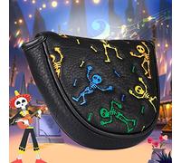 Big Teeth Golf Mallet Putter Head Cover Magnetic Closure Fit for Scotty Cameron Taylormade Odyssey Balck PU Leather Colorful Skull Pattern