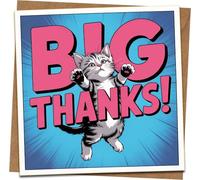 Big Thanks Cute Kitten Thank You Card, 145mm x 145mm Square Greeting Card with Kraft Envelope, Comic Style Cat Design, Blank Inside for Appreciation, Gratitude, Teacher, Friend, Co-Worker