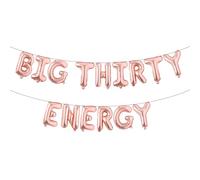 Big Thirty Energy Balloon Banner, 30th Birthday Decorations, 30 Flirty & Thriving Banner, Rude Funny 30th Birthday Decorations (BIG THIRTY ENERGY Rose Gold)