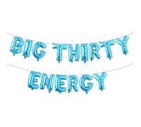 Big Thirty Energy Balloon Banner, 30th Birthday Decorations, 30 Flirty & Thriving Banner, Rude Funny 30th Birthday Decorations (BIG THIRTY ENERGY Blue Star)