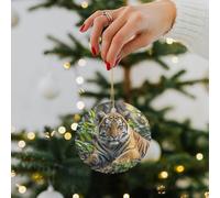 Big Tiger Ceramic Christmas Ornaments - 2.8 Inch Rustic Round Xma Tree Decor with Hanging String, Personalized Vintage Double-Sided Holiday Party Decorations for Xmas Gifts