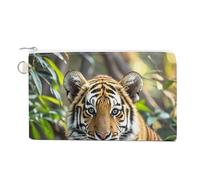 Big Tiger Coin Purse Canvas Wallet Cute Change Purse Small Storage Bag with Zipper, Big Tiger, One Size, Flowers and Animals